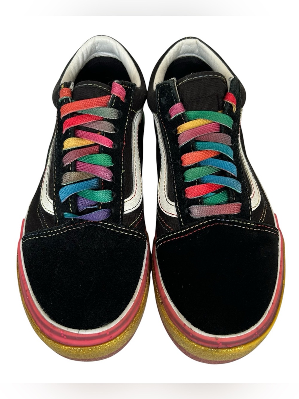 Vans Old Skool Stacked Platform Sneakers Women 8 Lace Up Glitter Rainbow Suede
